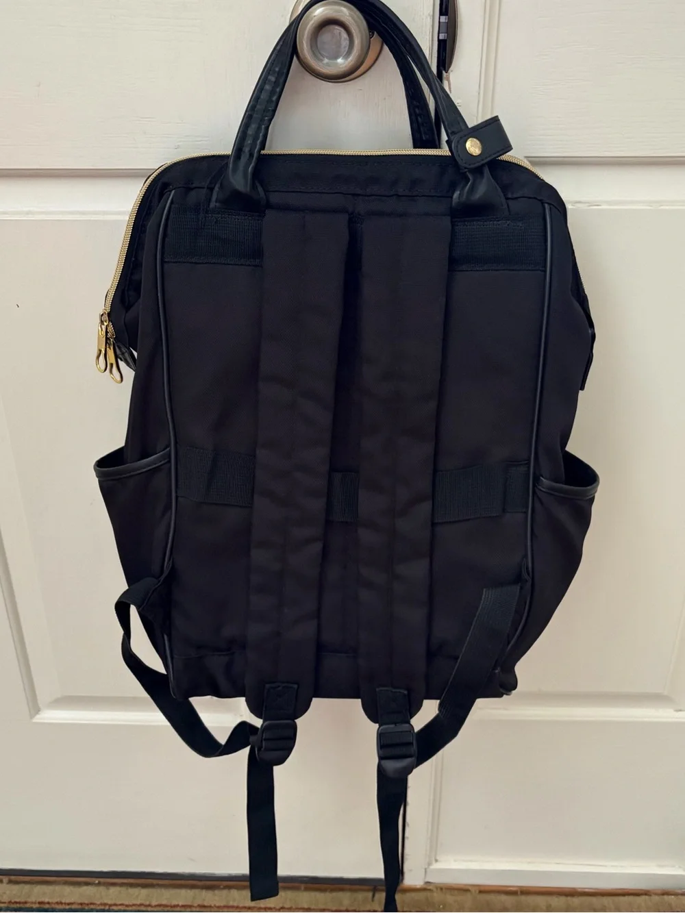 Women's Black Backpack Tote with Gold Zipper - Classic Carryall Tech Friendly